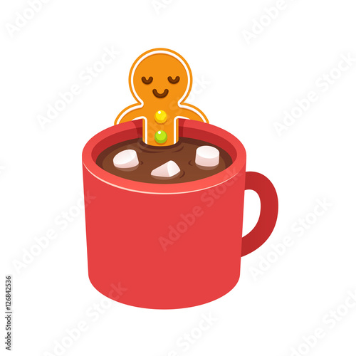 Gingerbread man cookie in hot chocolate cup