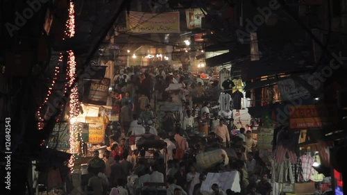 WS HA Crowded street scene at night / New Delhi, India