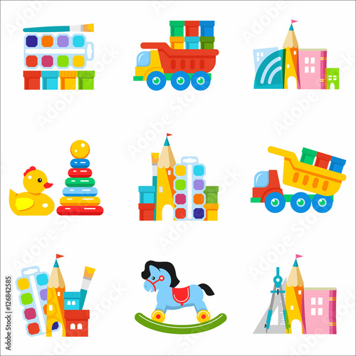 Toys kids. Set of vector icons. The development and education of children