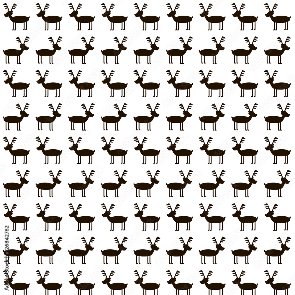 Christmas reindeer silhouettes seamless pattern on the white background.