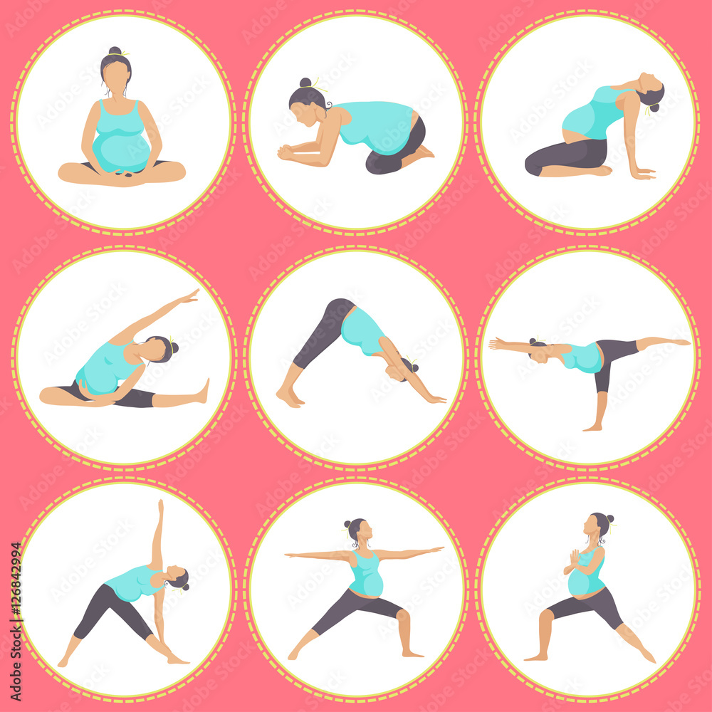 Set of 9 Yoga poses for Pregnant women. Set of 9 Yoga poses for Pregnant women.