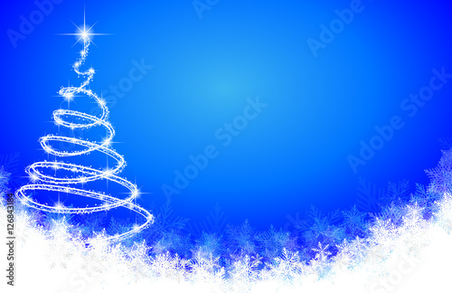 Abstract spiral Christmas tree on the background of snowflakes
