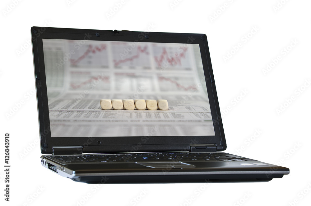 a row of six blank cubes on the laptop screen a row of six blank cubes on the laptop screen