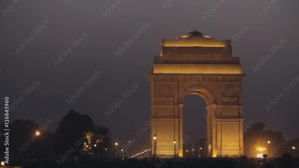 WS India Gate lit up at night / New Delhi, India WS India Gate lit up at night / New Delhi, India