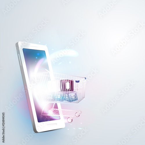 Communication Technology Background.Shopping Online on Smartphon