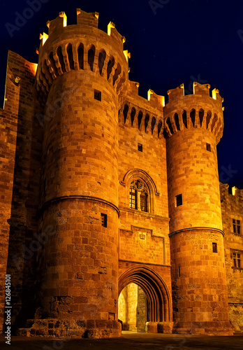 main entrance of the castle Rhodes in the night, Grand master's Palace