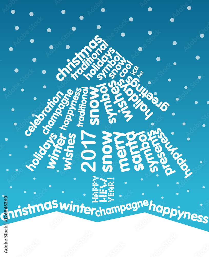 Christmas greeting card. Christmas tree of words Christmas greeting card. Christmas tree of words