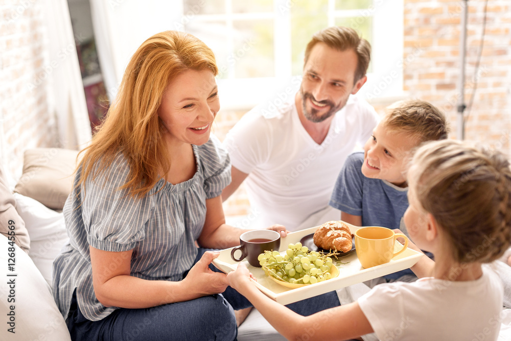 Family having breakfast at home