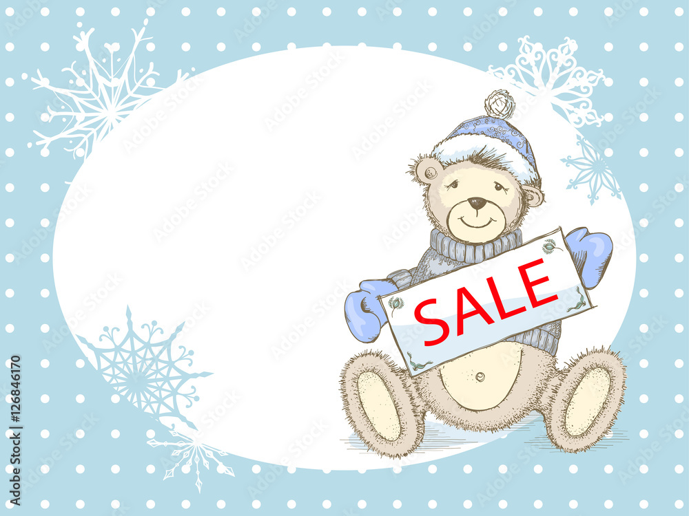 Fototapeta premium Vector Winter Sale Card with toy bear