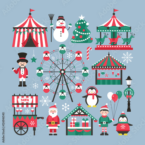 Christmas market and holiday fair elements for graphic and web d
