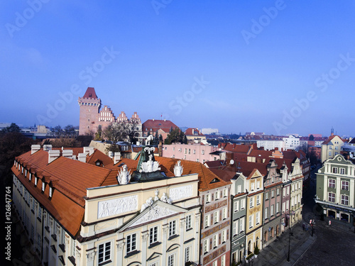 Buildings on Old Market in Poznan, Poland.Aerial view