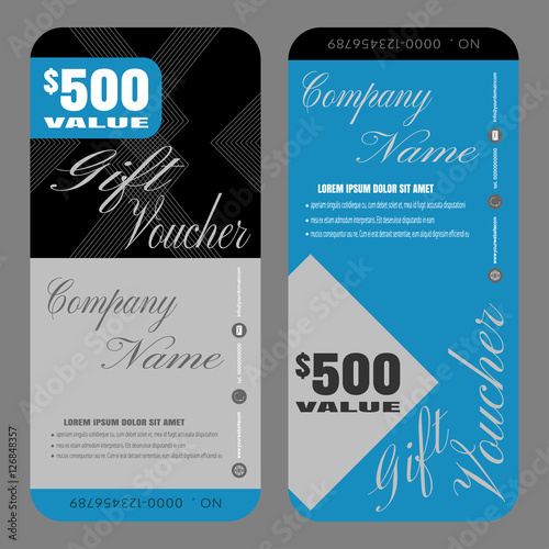 Gift voucher vector illustration to attract new customer on blue and black background.
