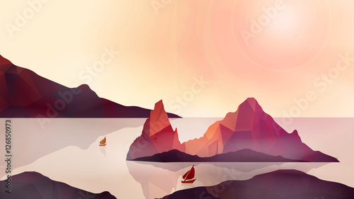 Sea Coast with and High Cliffs - Vector Illustration