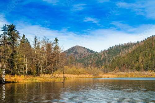  Beautiful lake Bajer, colorful autumn landscape, Fuzine, Gorski kotar, Croatia 