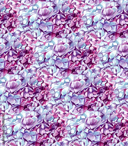 Seamless floral pattern with pink and blue hydrangea, Handwork Watercolor