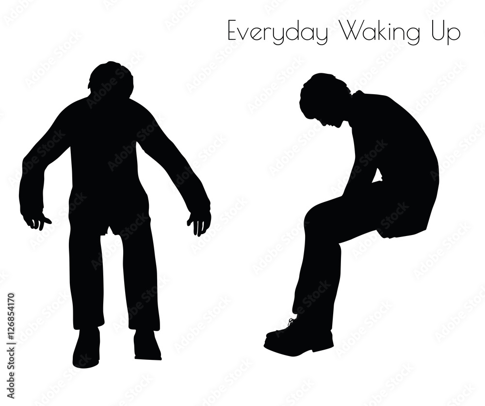 man in Everyday Waking Up pose