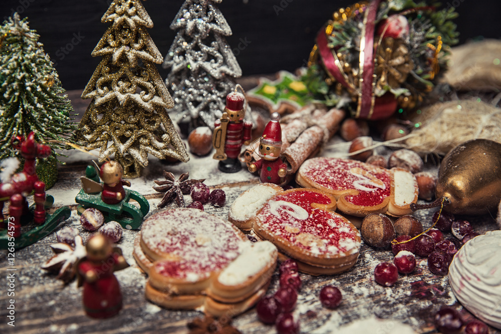 Christmas or New Year dark wooden background, Xmas brown board f Christmas or New Year dark wooden background, Xmas brown board f