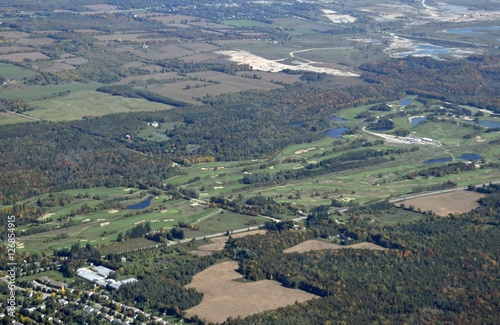 aerial view of a golf course near the town of Caledon, Ontario Canada
