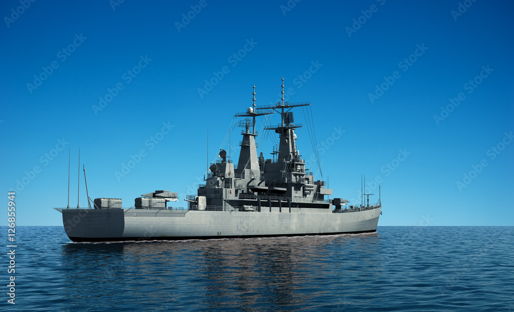 Modern Warship In The Ocean
