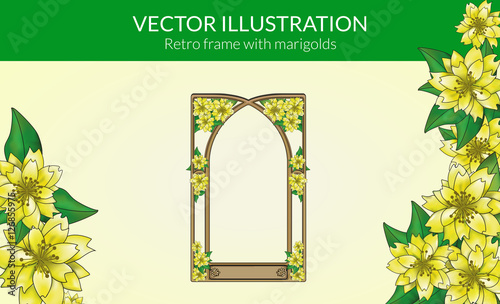 Retro frame with marigolds - Vector Illustration 