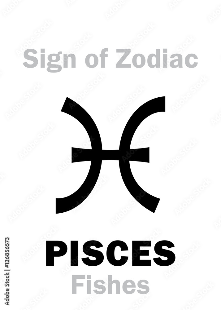 Fototapeta premium Astrology Alphabet: Sign of Zodiac PISCES (The Fishes). Hieroglyphics character sign (single symbol).