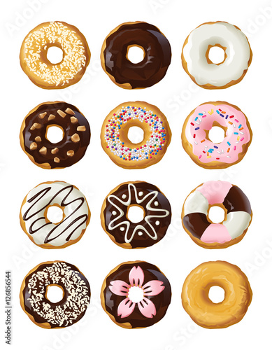 Set delicious donuts in glaze