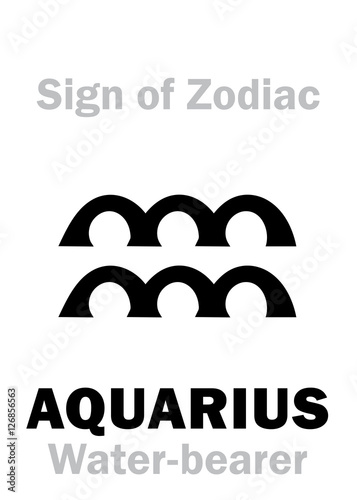 Astrology Alphabet: Sign of Zodiac AQUARIUS (The Water-bearer). Hieroglyphics character sign (single symbol).