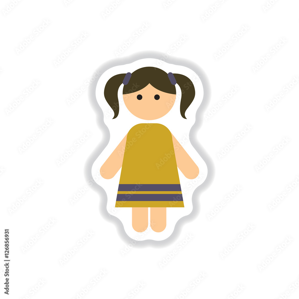 Vector illustration in paper sticker style little girl Vector illustration in paper sticker style little girl