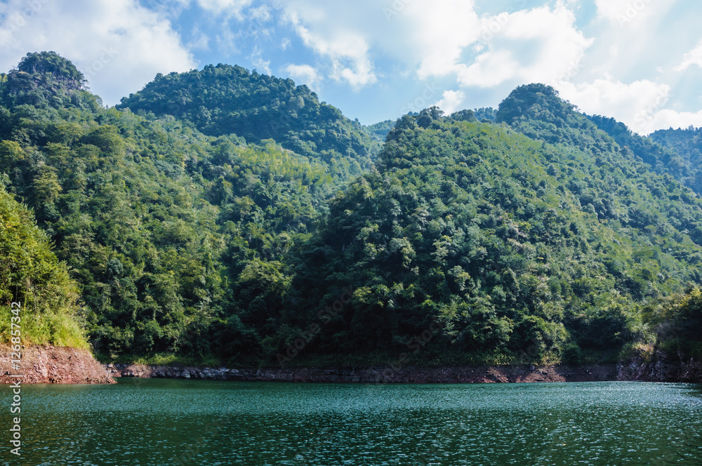 The lake and mountains scenery with blue sky