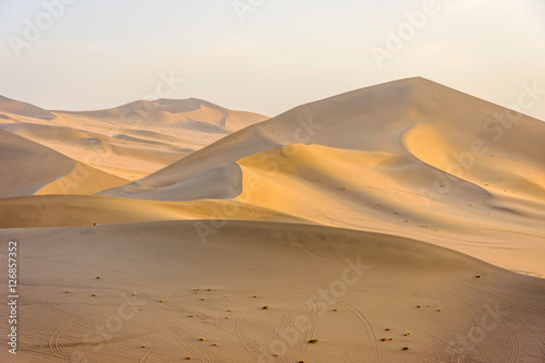 Colorful sand dunes in Gobi desert in afternoon sun, Dunhuang, China