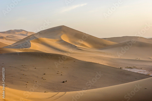 Colorful sand dunes in Gobi desert in afternoon sun, Dunhuang, China