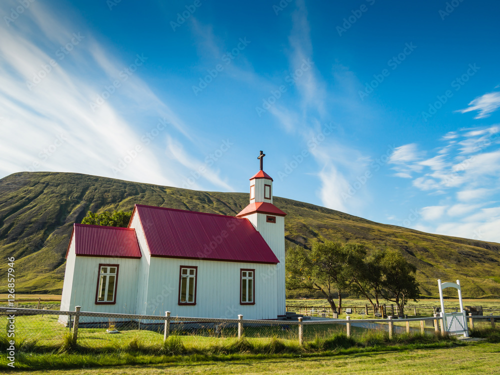 Beautiful small Icelandic church in the countryside Beautiful small Icelandic church in the countryside