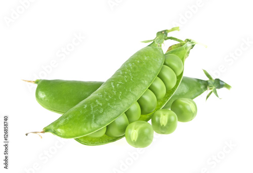 Fresh green peas isolated on a white background
