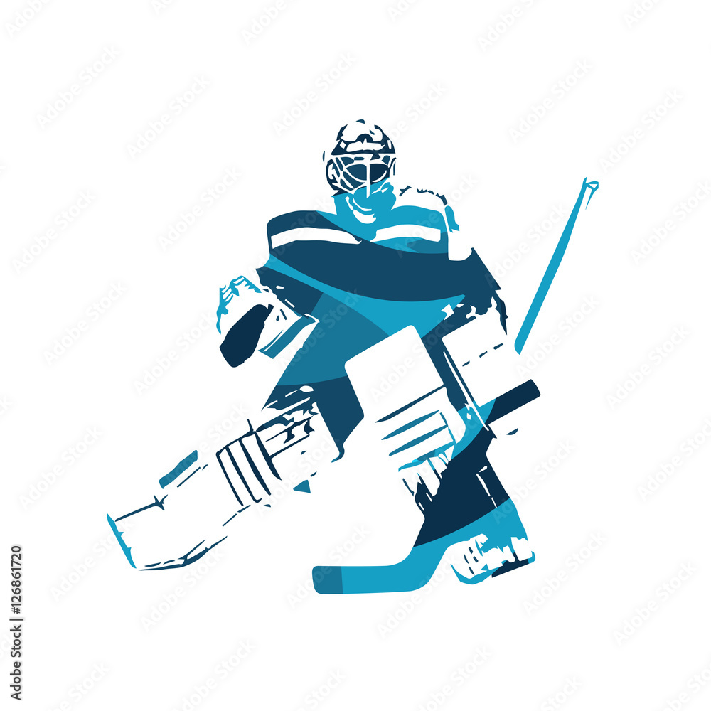 Obraz premium Ice hockey goalie, abstract blue vector illustration