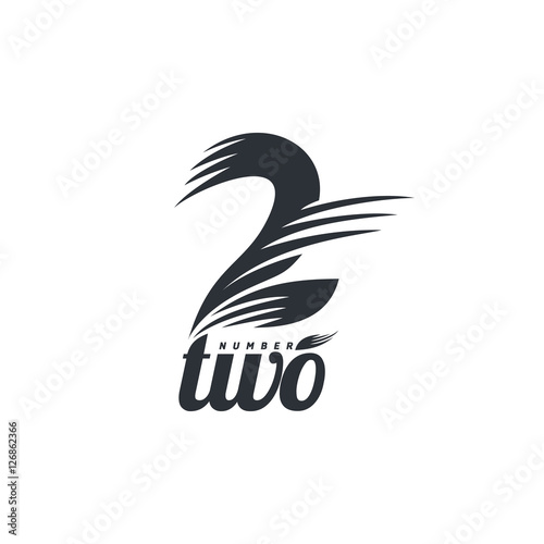 Fototapeta Naklejka Na Ścianę i Meble -  Black and white number two logo formed by abstract parts, vector illustrations isolated on white background. Black and white graphic number two abstract logotype template