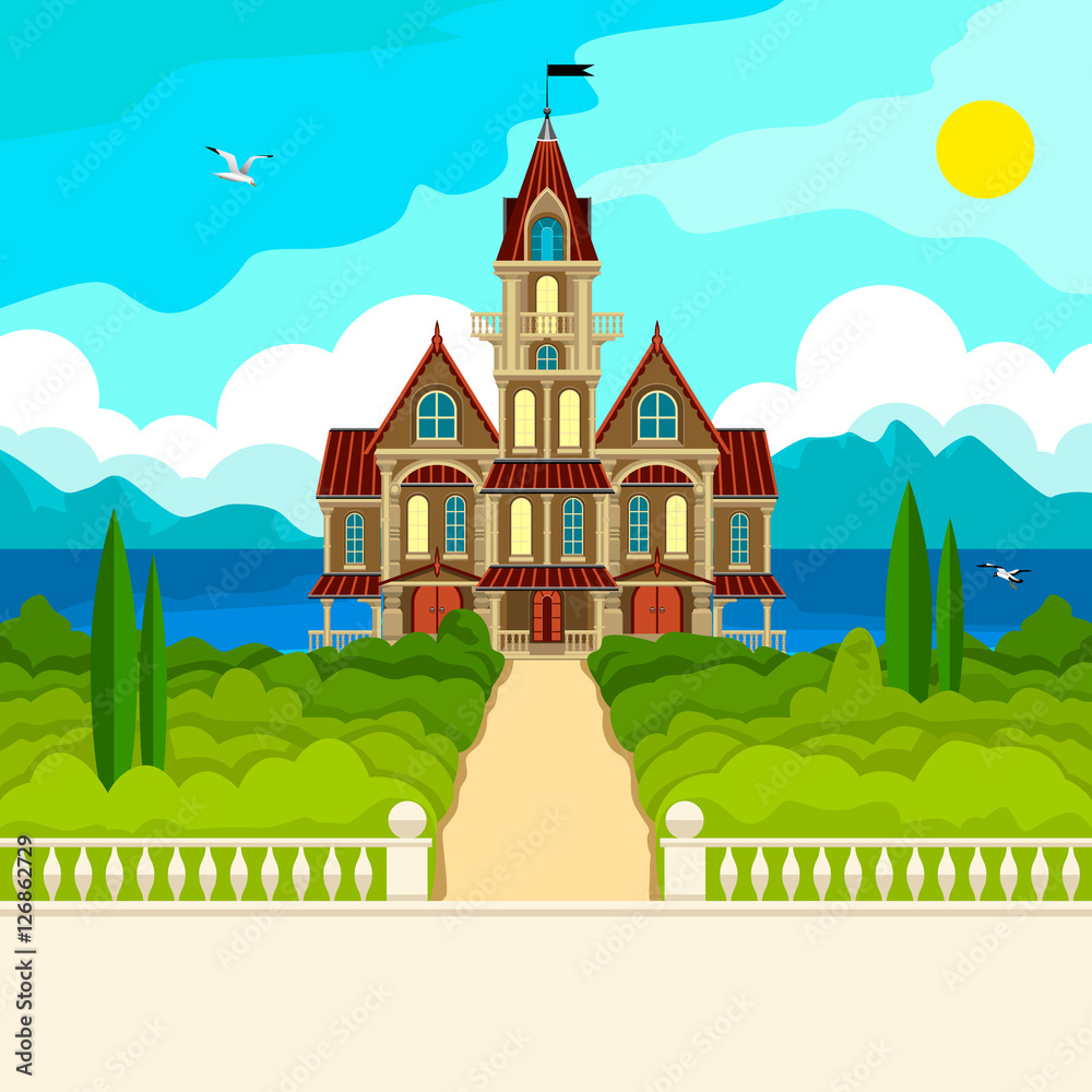 Naklejka premium Southern landscape and castle