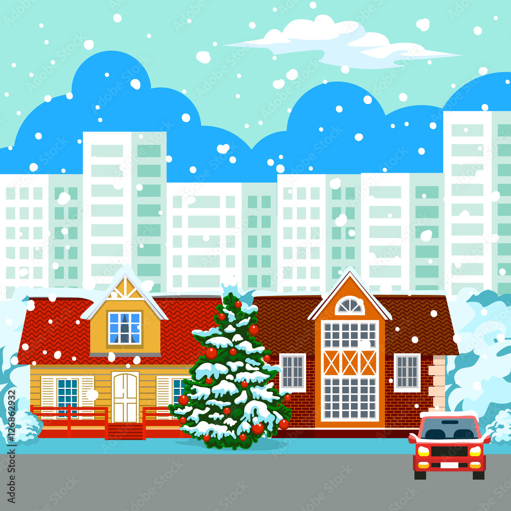 Winter cityscape buildings