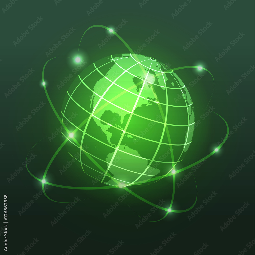 Earth hologram, world globe, hologram globe vector background. Vector