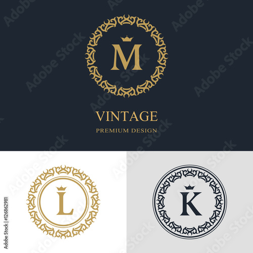 Monogram design elements, graceful template. Calligraphic elegant line art logo design. Letter emblem sign M, L, K for Royalty, business card, Boutique, Hotel, Heraldic, Jewelry. Vector illustration