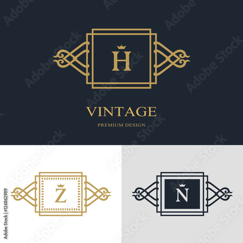 Monogram design elements, graceful template. Calligraphic elegant line art logo design. Letter emblem sign H, Z, N for Royalty, business card, Boutique, Hotel, Heraldic, Jewelry. Vector illustration