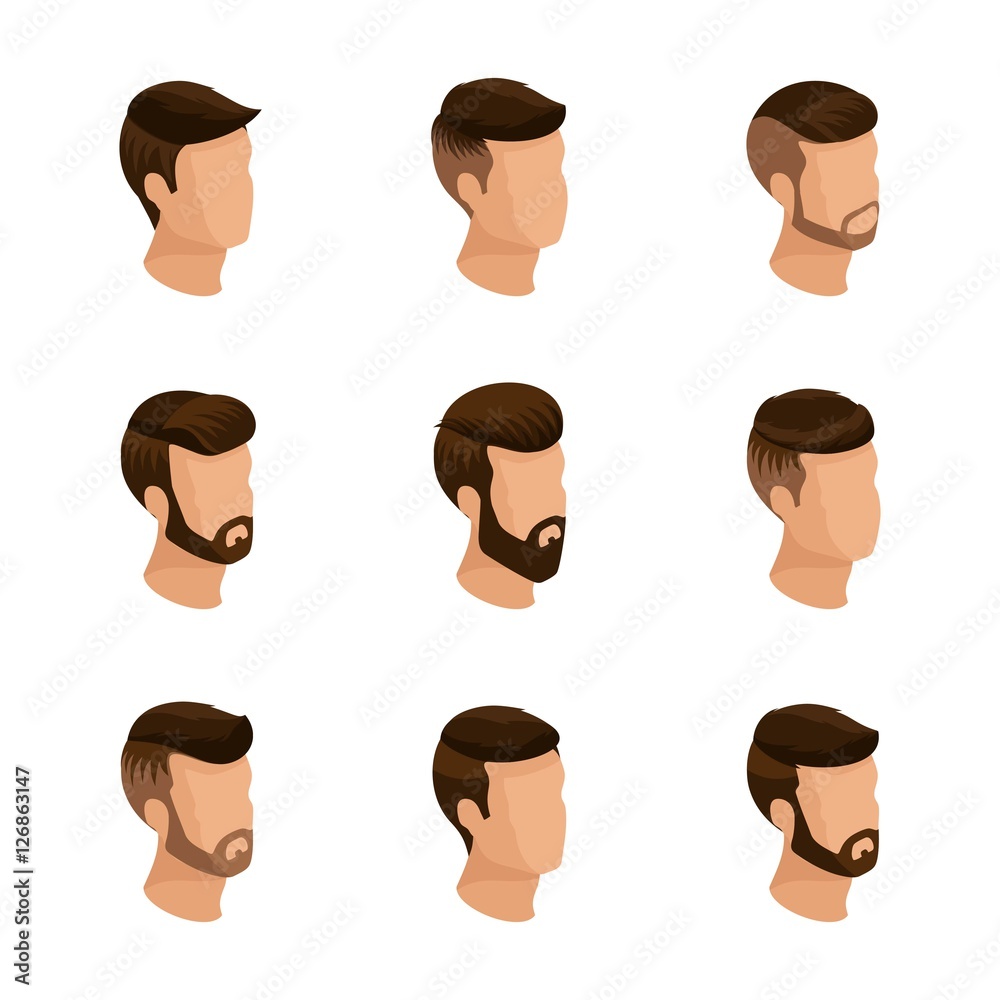 Popular isometrics, men's hairstyles, hipster style. Laying, beard,  mustache. Modern, stylish hairstyle, young people, fashion business,  isolated. Vector illustration Stock Vector | Adobe Stock