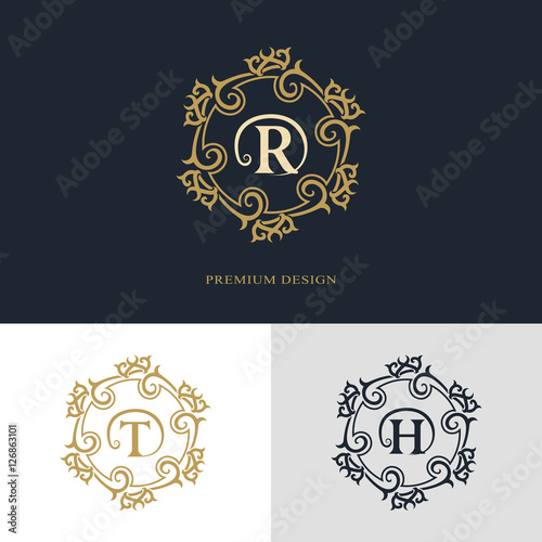 Monogram design elements, graceful template. Calligraphic elegant line art logo design. Letter emblem sign R, T, H for Royalty, business card, Boutique, Hotel, Heraldic, Jewelry. Vector illustration