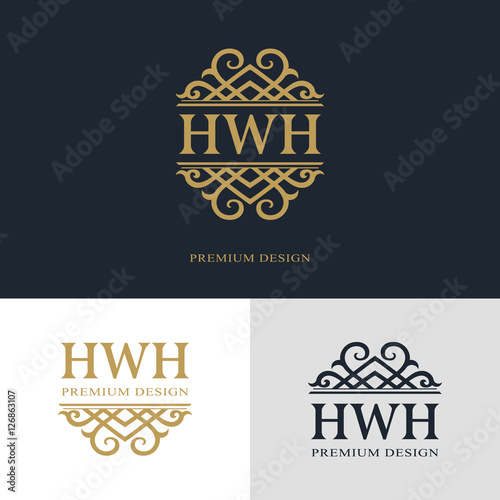 Monogram design elements, graceful template. Calligraphic elegant line art logo design. Letter emblem sign HWH for Royalty, business card, Boutique, Hotel, Heraldic, Jewelry. Vector illustration