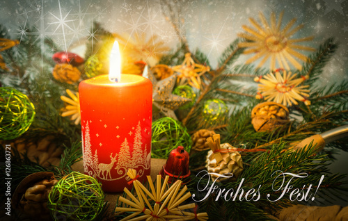 Merry Christmas card in German with candle