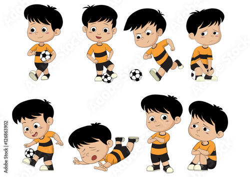 Cartoon soccer kid with different pose.