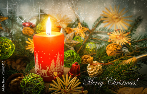 Merry Christmas with red candle