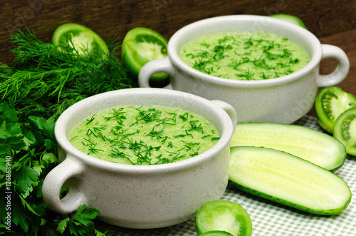green soup puree of fresh vegetables.