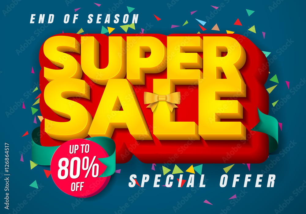 Sale banner template design, Big sale special up to 80% off. christmas sale, new year sale, Super Sale, end of season special offer banner. vector illustration.