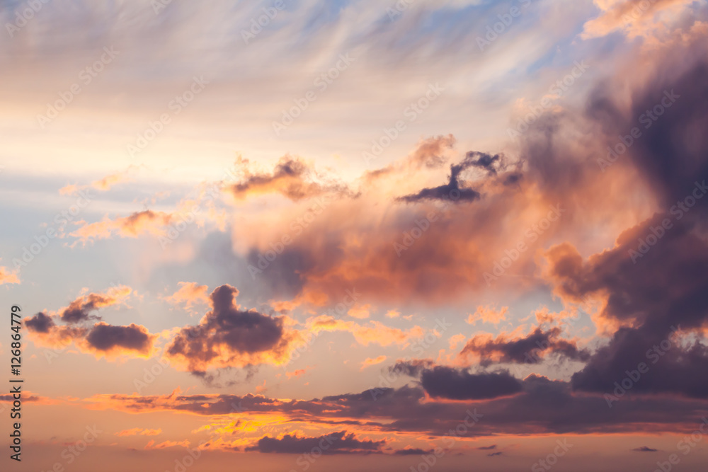 Dramatic sunset over the sea. Sky background