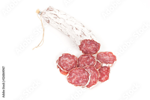 slices of salami isolated on a white